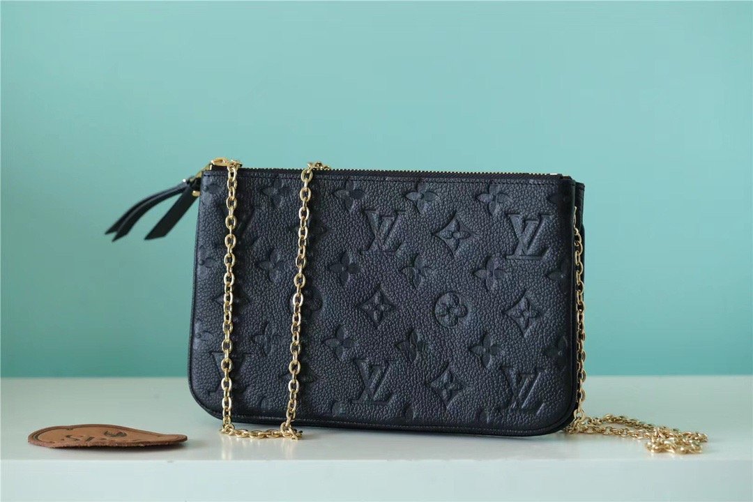 LV Double Zip Pochette Monogram Empreinte Black For Women,  Shoulder and Crossbody Bags 7.9in/20cm LV M68568