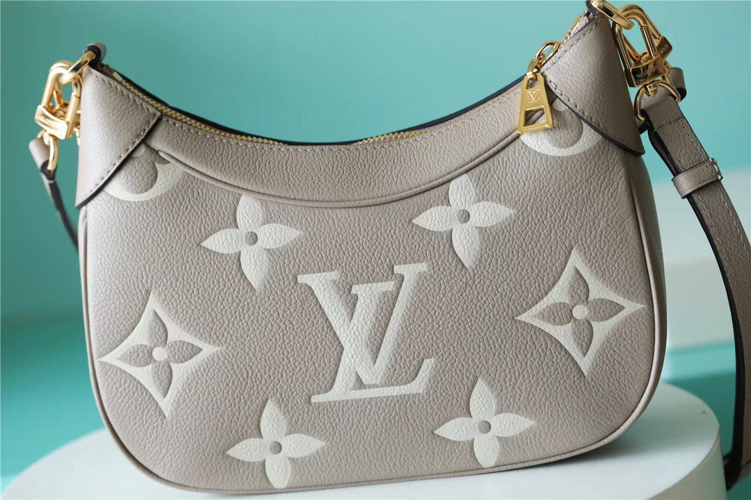 LV Bagatelle Monogram Empreinte Tourterelle Gray / Creme Beige For Women,  Shoulder And Crossbody Bags 22cm/8.7in LV M46112