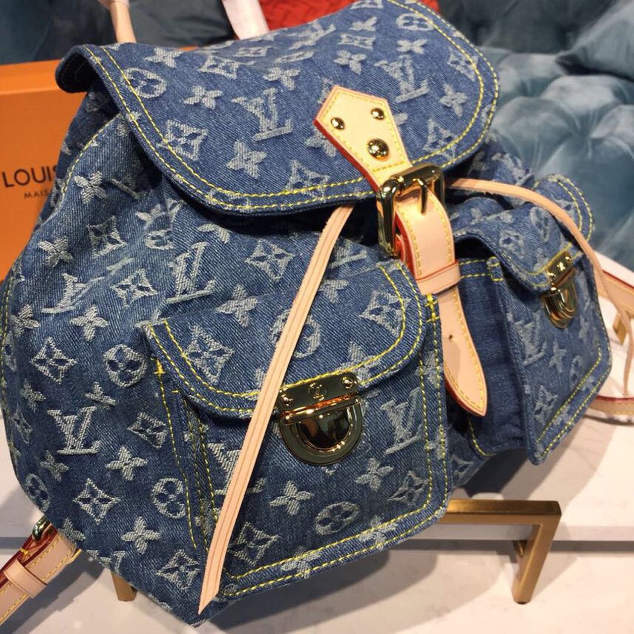 LV Backpack 30cm Monogram Denim Canvas Spring/Summer Collection M44460, Blue