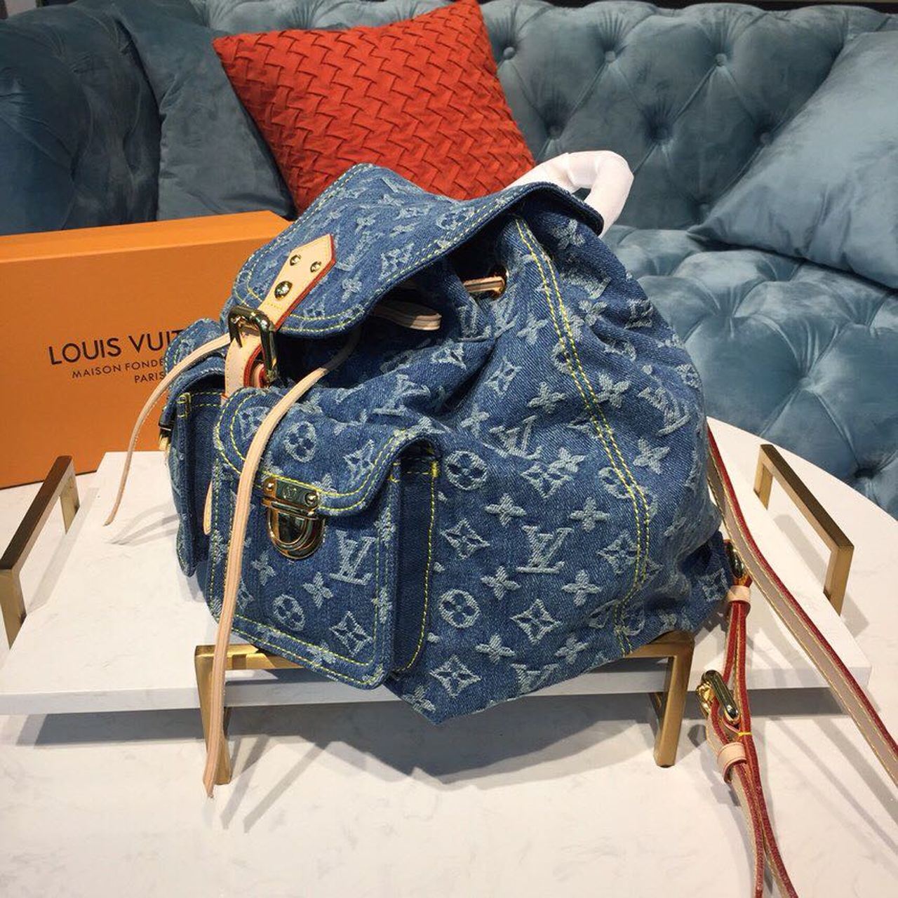 LV Backpack 30cm Monogram Denim Canvas Spring/Summer Collection M44460, Blue