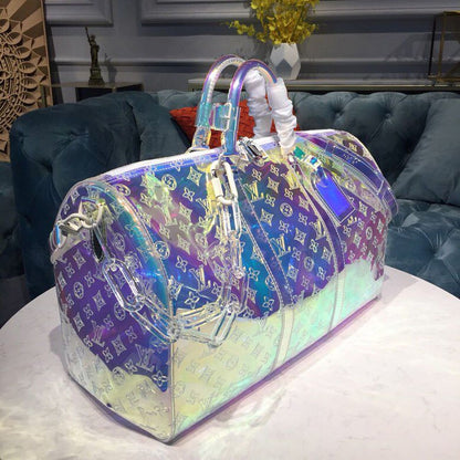 LV Keepall Bandouliere 50 Monogram PVC Iridescent Prism By Virgil Abloh For Men, Bags, Travel Bags 19.7in/50cm LV M53271