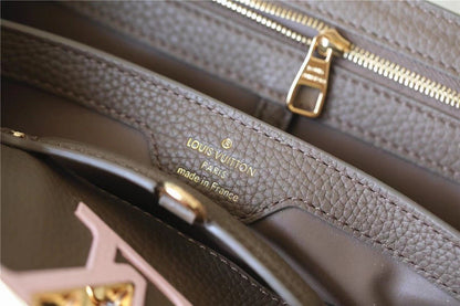 LV Capucines MM Taurillon Smokey Brown Green/ Creme/ Pink For Women,  Shoulder And Crossbody Bags 31.5cm/12.4in LV M59516