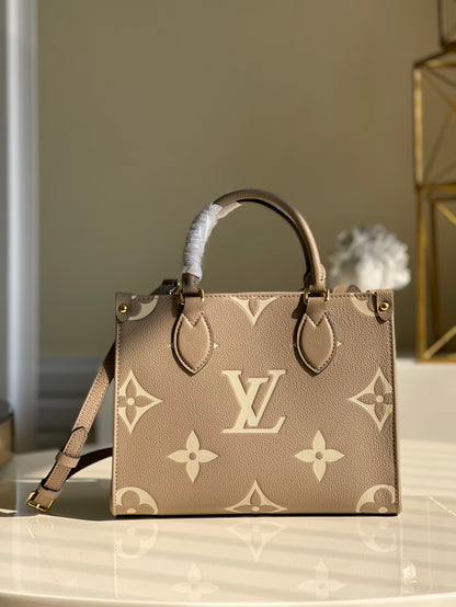 LV OnTheGo PM Tote Bag Monogram Empreinte Beige/Cream For Women, Women’s Handbags, Shoulder And Crossbody Bags 9.8in/25cm LV M45779