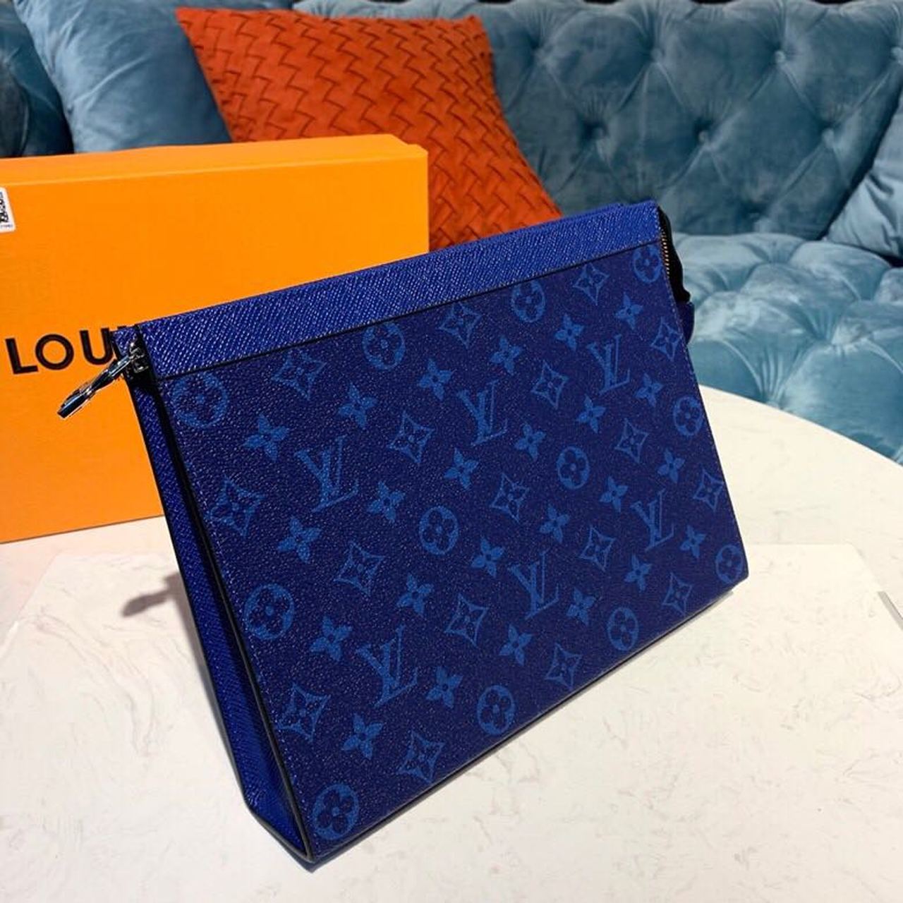 LV Pochette Voyage MM Monogram Eclipse Canvas Pacific Blue For Men, Bags, Travel Bags 10.6in/27cm LV M30423