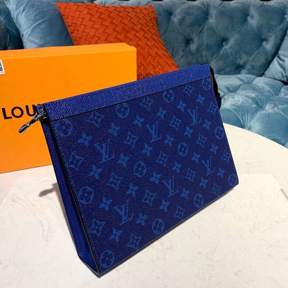 LV Pochette Voyage MM Monogram Eclipse Canvas Pacific Blue For Men, Bags, Travel Bags 10.6in/27cm LV M30423