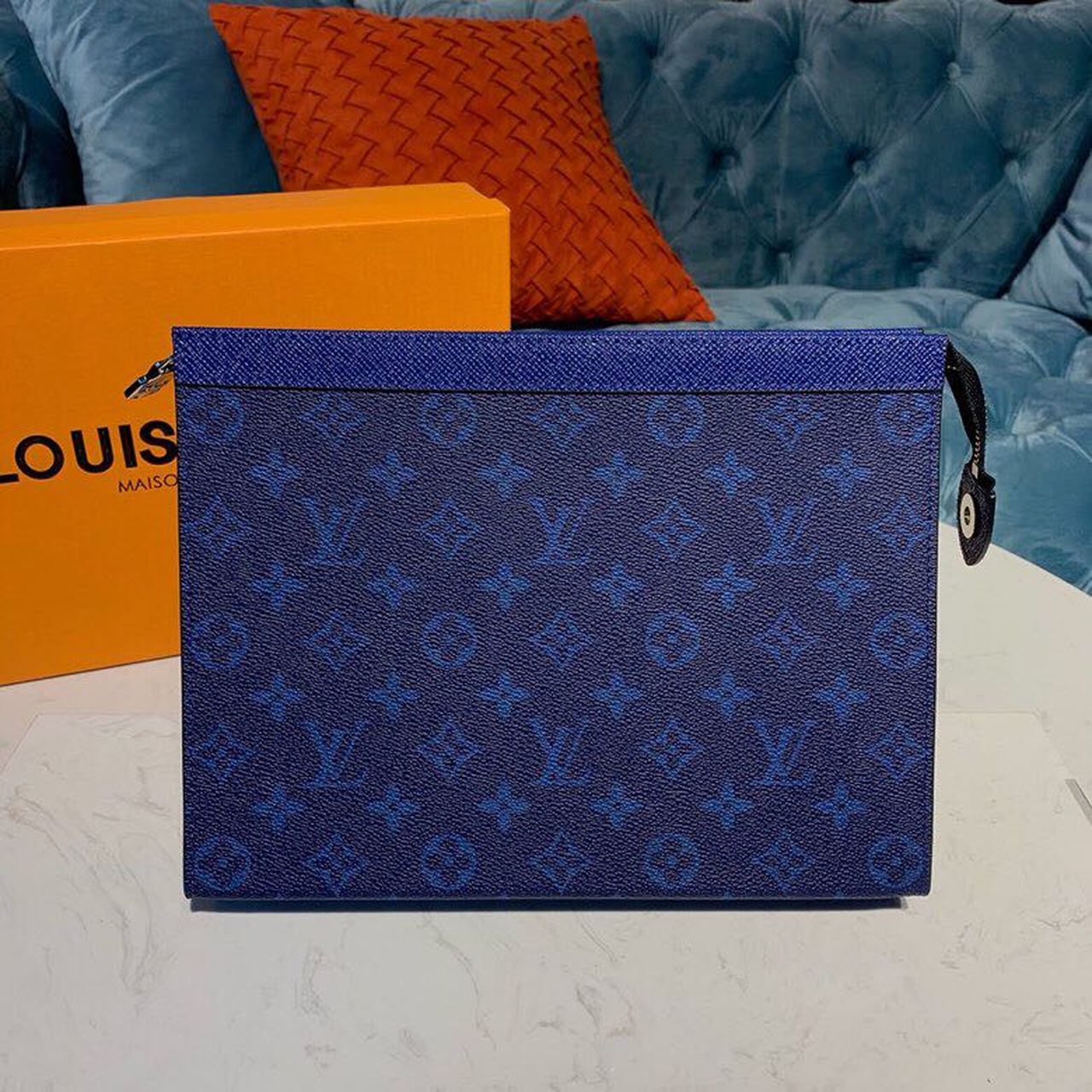 LV Pochette Voyage MM Monogram Eclipse Canvas Pacific Blue For Men, Bags, Travel Bags 10.6in/27cm LV M30423