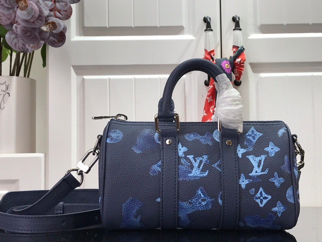 LV Keepall XS Monogram Watercolor Blue Canvas By Virgil Abloh For Men, Bags, Shoulder And Crossbody Bags 8.3in/21cm LV M57844