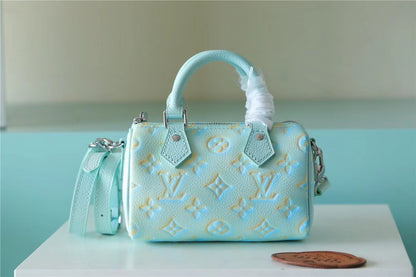 LV Nano Speedy Monogram Empreinte Vert D&#8217;eau Green For Women,  Shoulder And Crossbody Bags 16cm/6.3in LV 