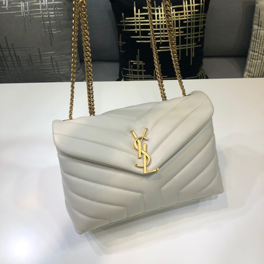 YSSL Loulou Small Chain Bag In Matelassé "Y" White For Women 9.8in/23cm YSL 494699DV7279207