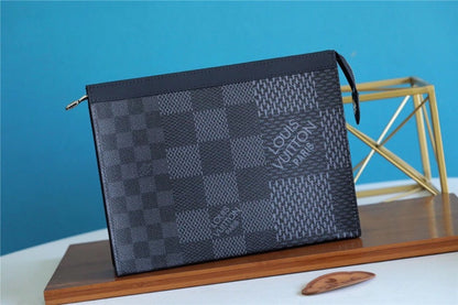 LV Pochette Voyage MM Damier Graphite 3D Canvas Grey For Men, Travel Accessories 27cm LV N60444