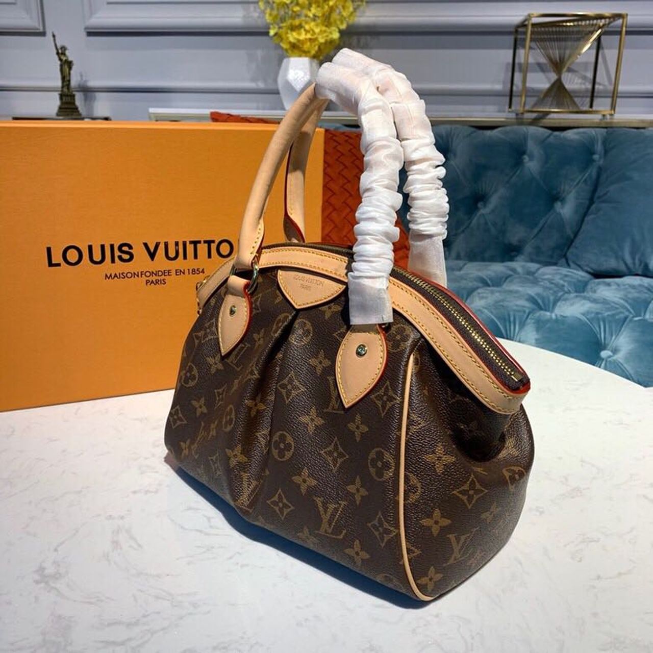 LV Tivoli PM Bag Monogram Canvas Brown 14.2in/36cm For Women LV M40143