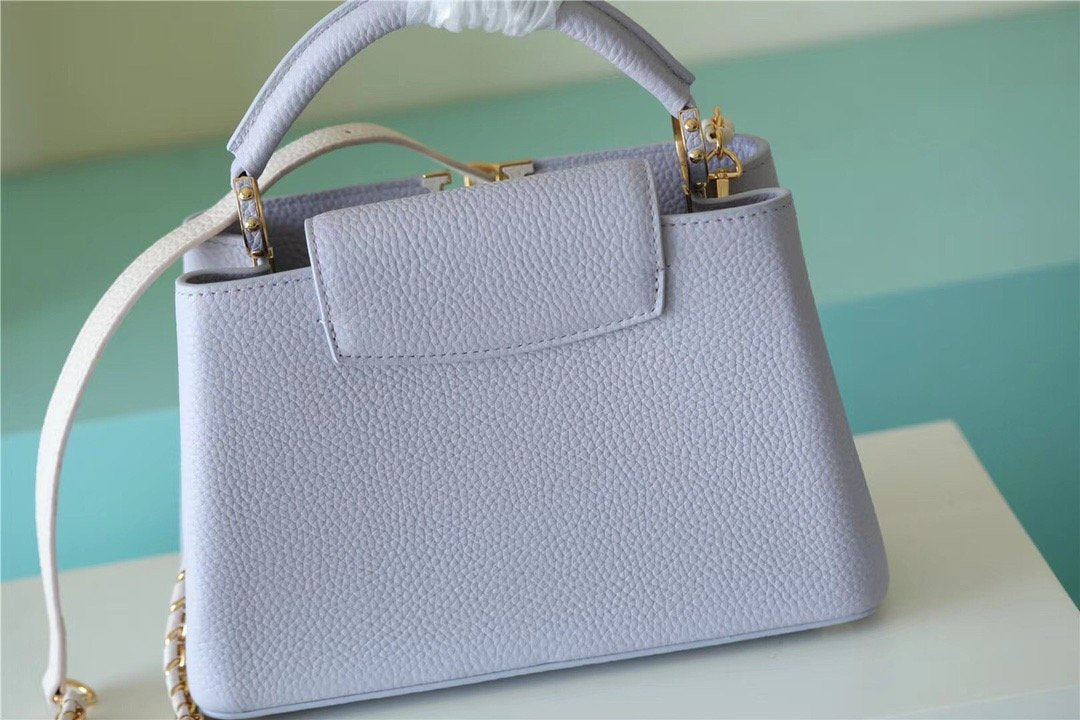 LV Capucines MM Taurillon Light Blue/ Creme For Women,  Shoulder And Crossbody Bags 31.5cm/12.4in LV 