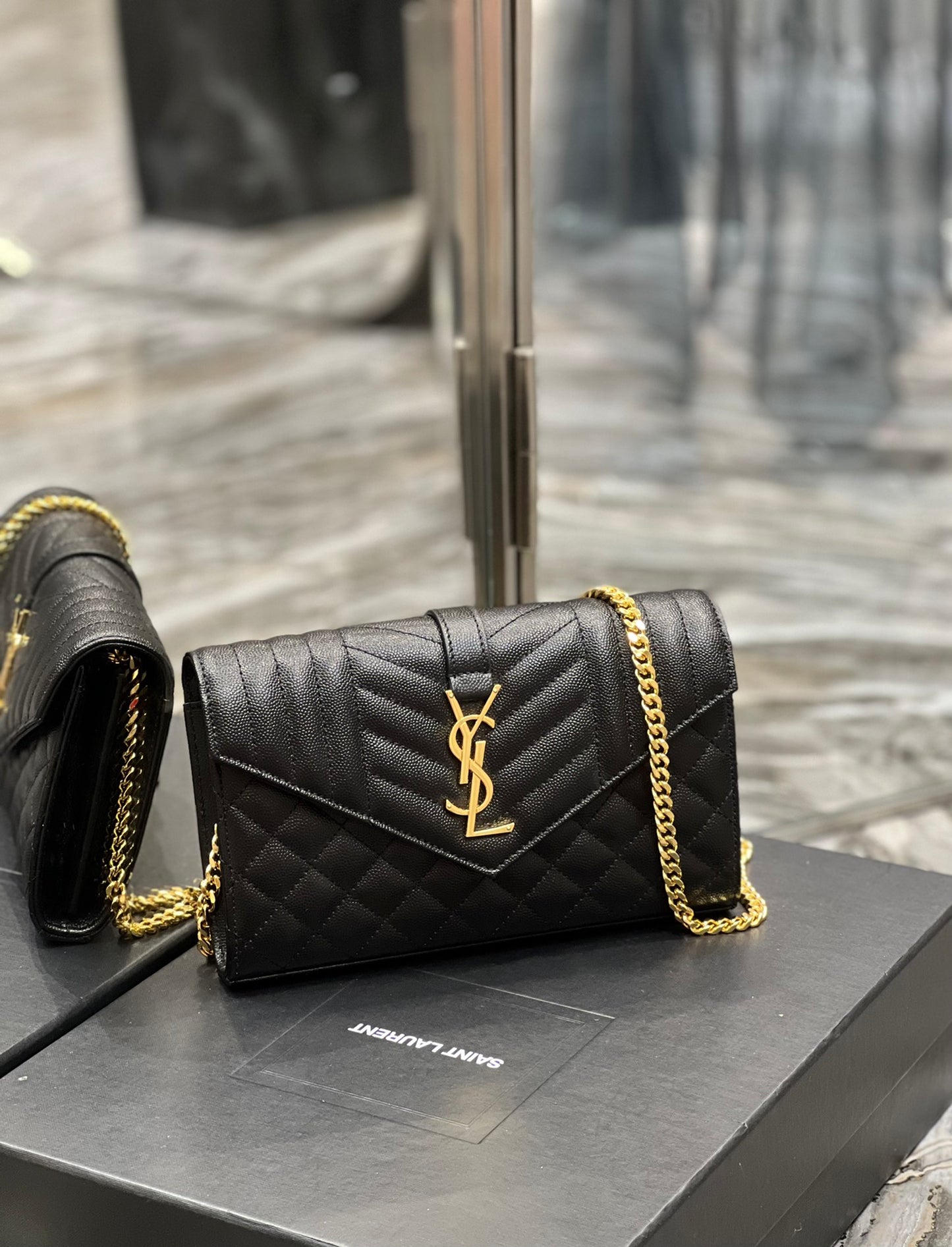 YSSL Envelope Small Chain Bag Black For Women, Women&#8217;s Bags 8.6in/22cm YSL