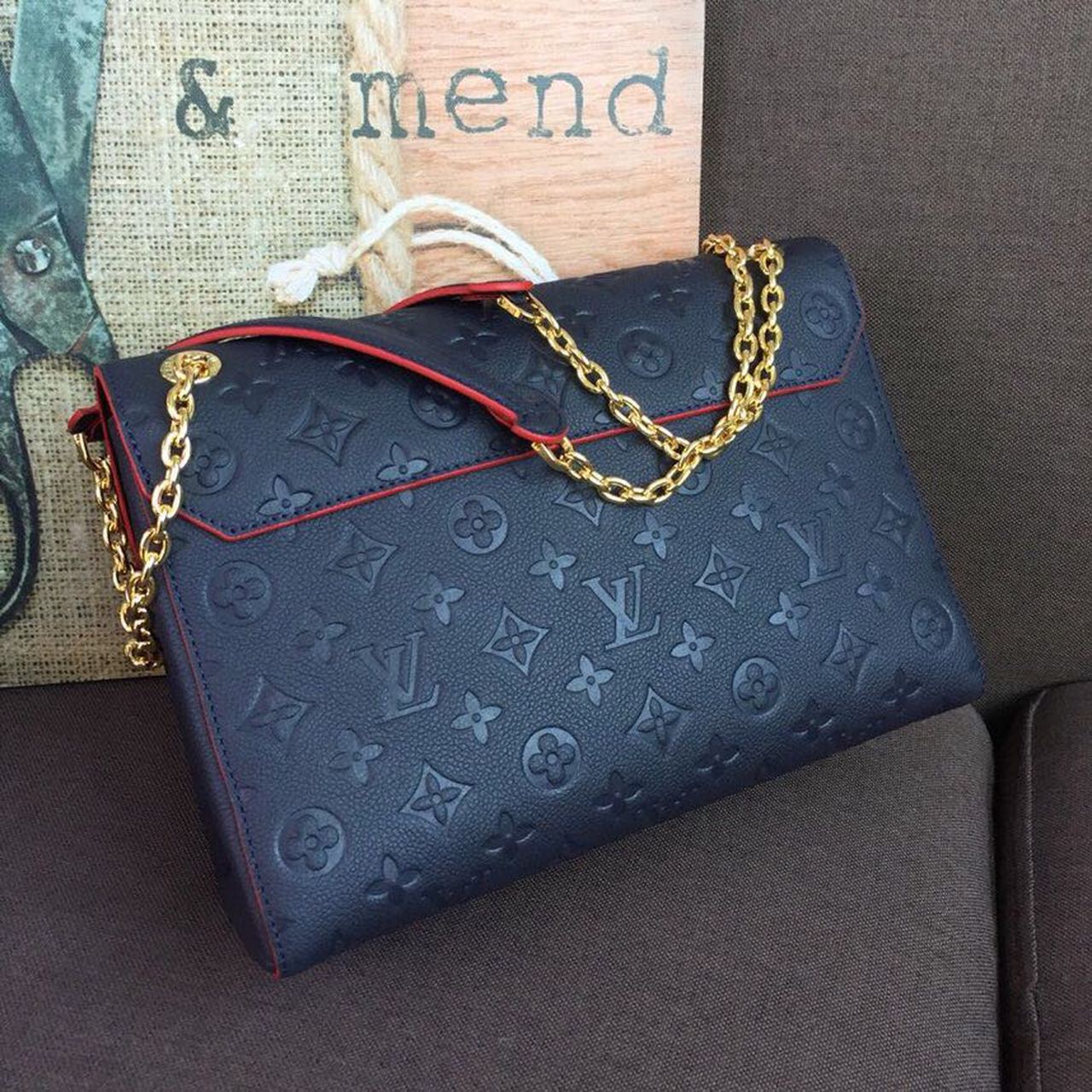 LV Vavin MM Monogram Empreinte Navy Blue For Women, Women’s Handbags, Shoulder And Crossbody Bags 9.8in/25cm LV M43925