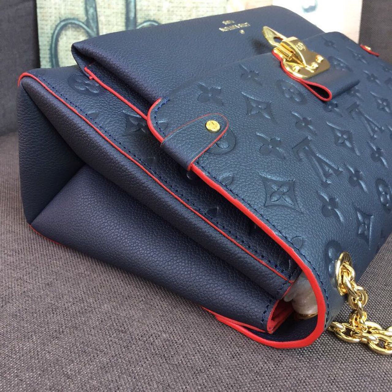 LV Vavin MM Monogram Empreinte Navy Blue For Women, Women’s Handbags, Shoulder And Crossbody Bags 9.8in/25cm LV M43925