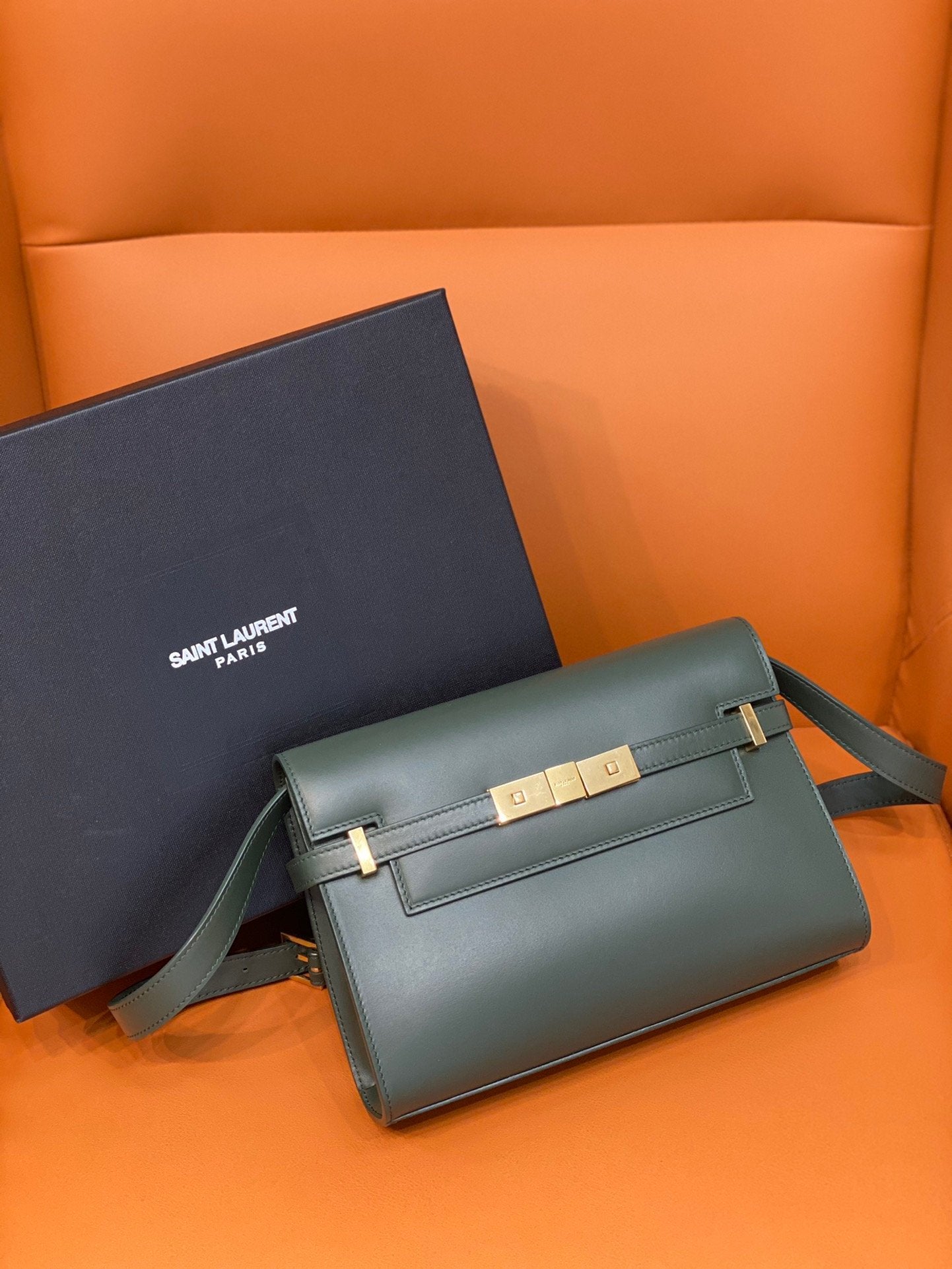 YSSL Manhattan Small Shoulder Bag Dark Green For Women 9.4in/24cm YSL