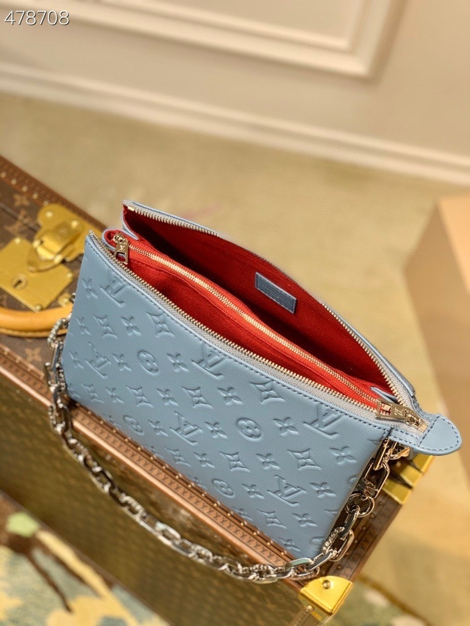 LV Coussin PM Monogram Embossed Puffy Light Blue For Women, Women’s Handbags, Shoulder And Crossbody Bags 10.2in/26cm LV