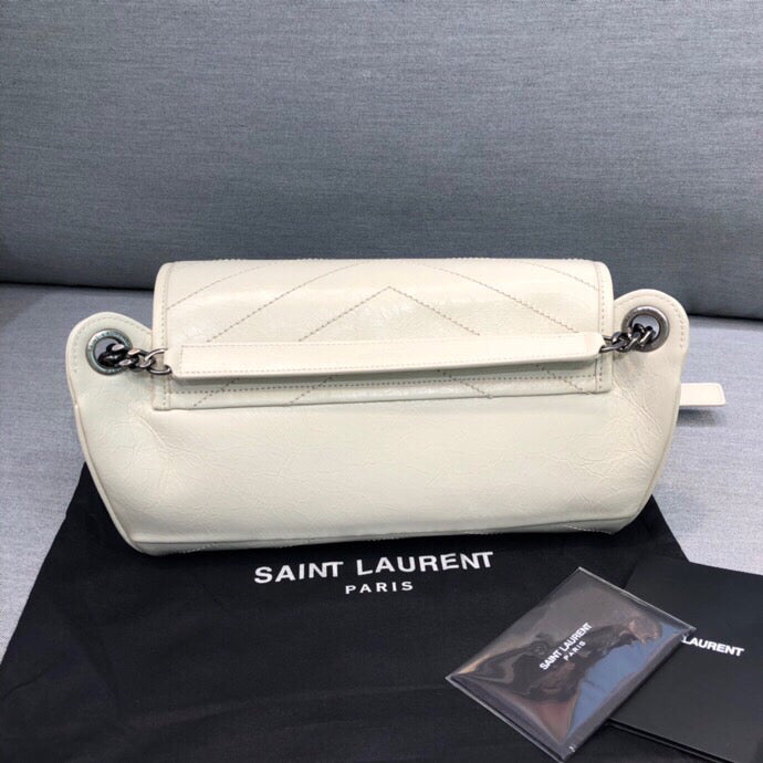 YSSL Niki Medium Crinkled Shoulder Bag White For Women 11in/28cm YSL