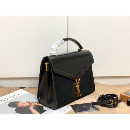 YSSL Cassandra Medium Top Handle Bag In Grain Black For Women 9.6in/24.5cm YSL 623931BOW0W1000