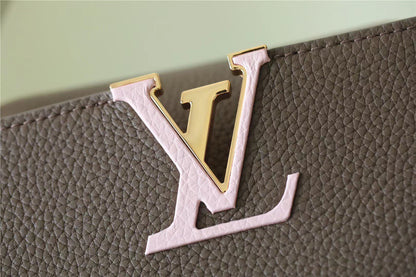 LV Capucines Mini Taurillon Smokey Brown Green/ Creme/ Pink For Women,  Shoulder And Crossbody Bags 21cm/8.3in LV