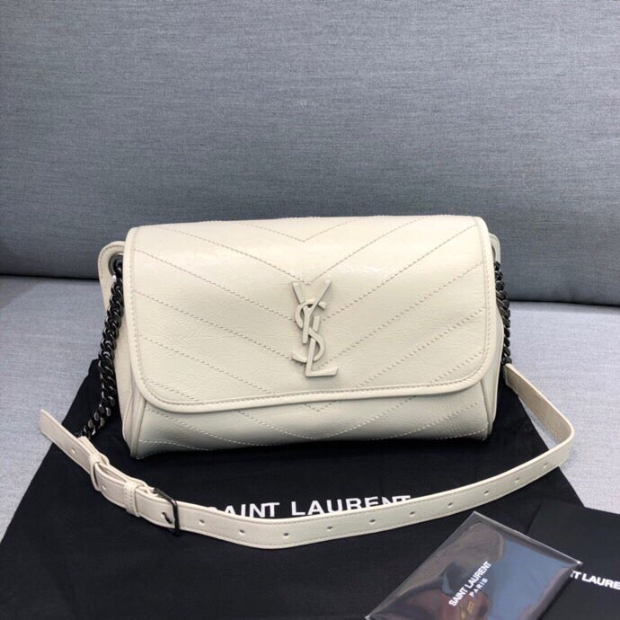 YSSL Niki Medium Crinkled Shoulder Bag White For Women 11in/28cm YSL