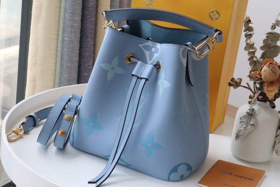 LV NeoNoe BB Bucket Bag Monogram Empreinte Blue For Women, Women’s Handbags, Shoulder Bags 7.9in/20cm LV M45709