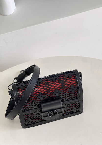 LV Limited Mini Dauphine Bags By Nicolas Ghesquière With Monogram Lace Black For Women 20cm LV M20595