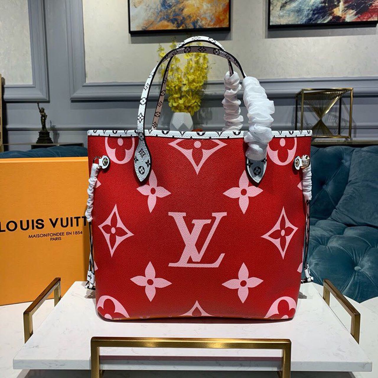 LV Neverfull MM Tote Bag Monogram Canvas Red For Women, Women’s Handbags 12.6in/32cm LV M44567