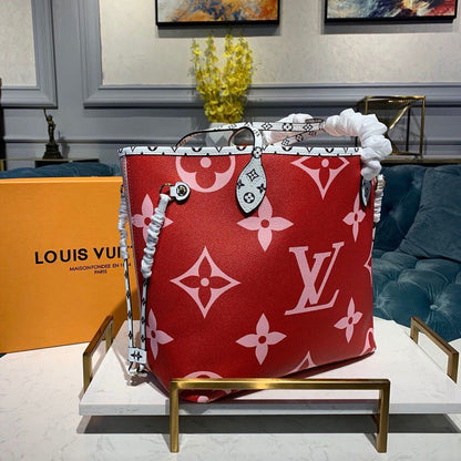 LV Neverfull MM Tote Bag Monogram Canvas Red For Women, Women’s Handbags 12.6in/32cm LV M44567