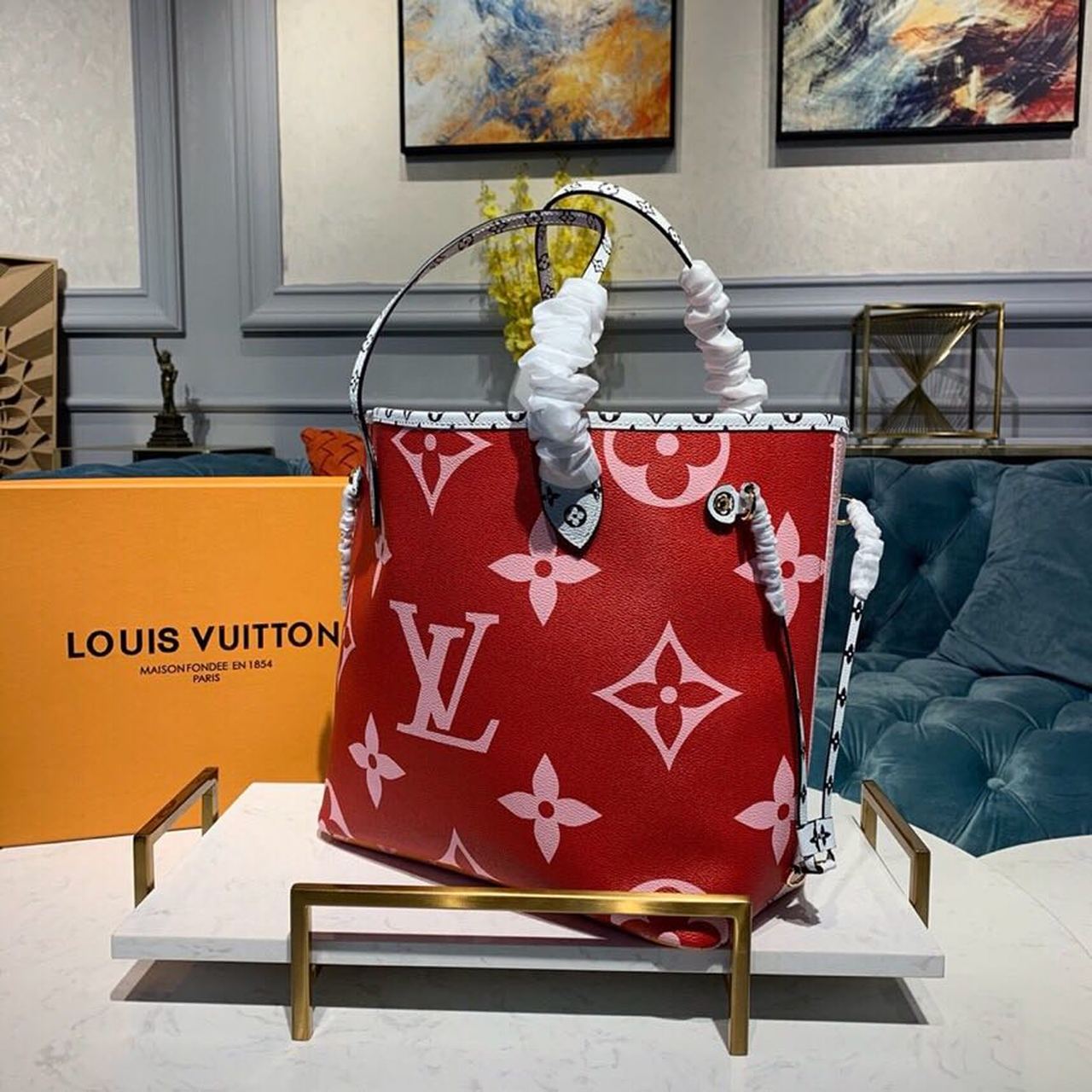 LV Neverfull MM Tote Bag Monogram Canvas Red For Women, Women’s Handbags 12.6in/32cm LV M44567