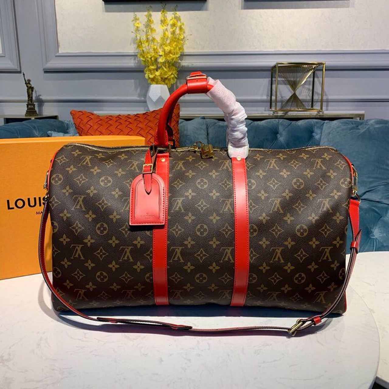 LV Keepall Bandouliere 50 Monogram Canvas Red For Men, Bags 19.7in/50cm LV M44740