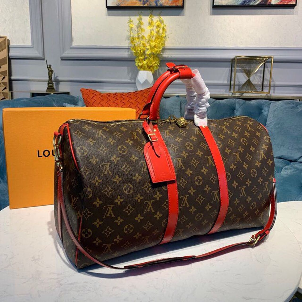 LV Keepall Bandouliere 50 Monogram Canvas Red For Men, Bags 19.7in/50cm LV M44740