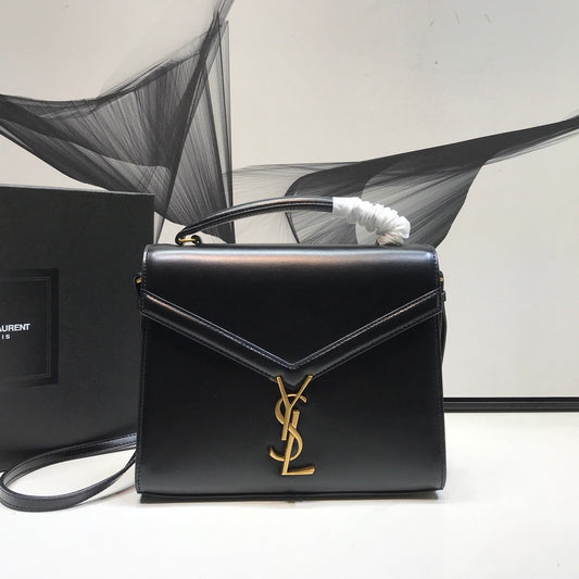 YSSL Cassandra Medium Top Handle Bag In Grain Black For Women 9.6in/24.5cm YSL 623931BOW0W1000