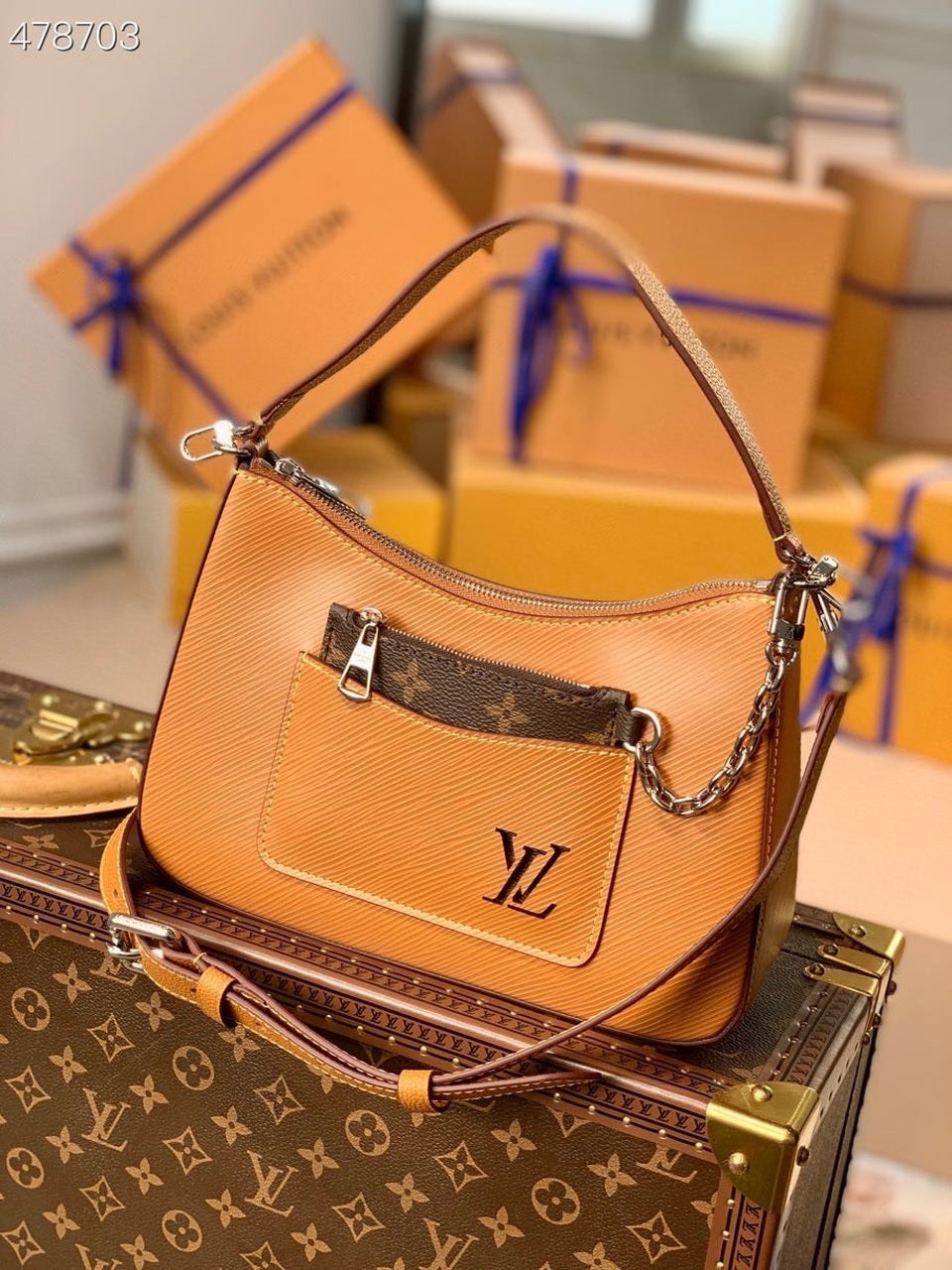 LV Marelle Tote MM Gold Miel Brown For Women,  Shoulder And Crossbody Bags 11.8in/30cm LV M59953