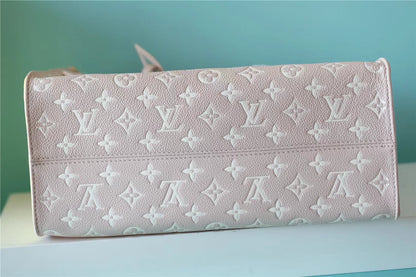 LV Onthego MM Monogram Empreinte Beige/ Pink/ Yellow For Women,  Shoulder And Crossbody Bags 35cm/13.8in LV M46128