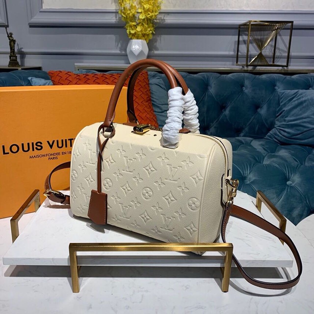 LV Speedy Bandouliere 25 Monogram Empreinte Creme For Women,  Shoulder And Crossbody Bags 9.8in/25cm LV M44736