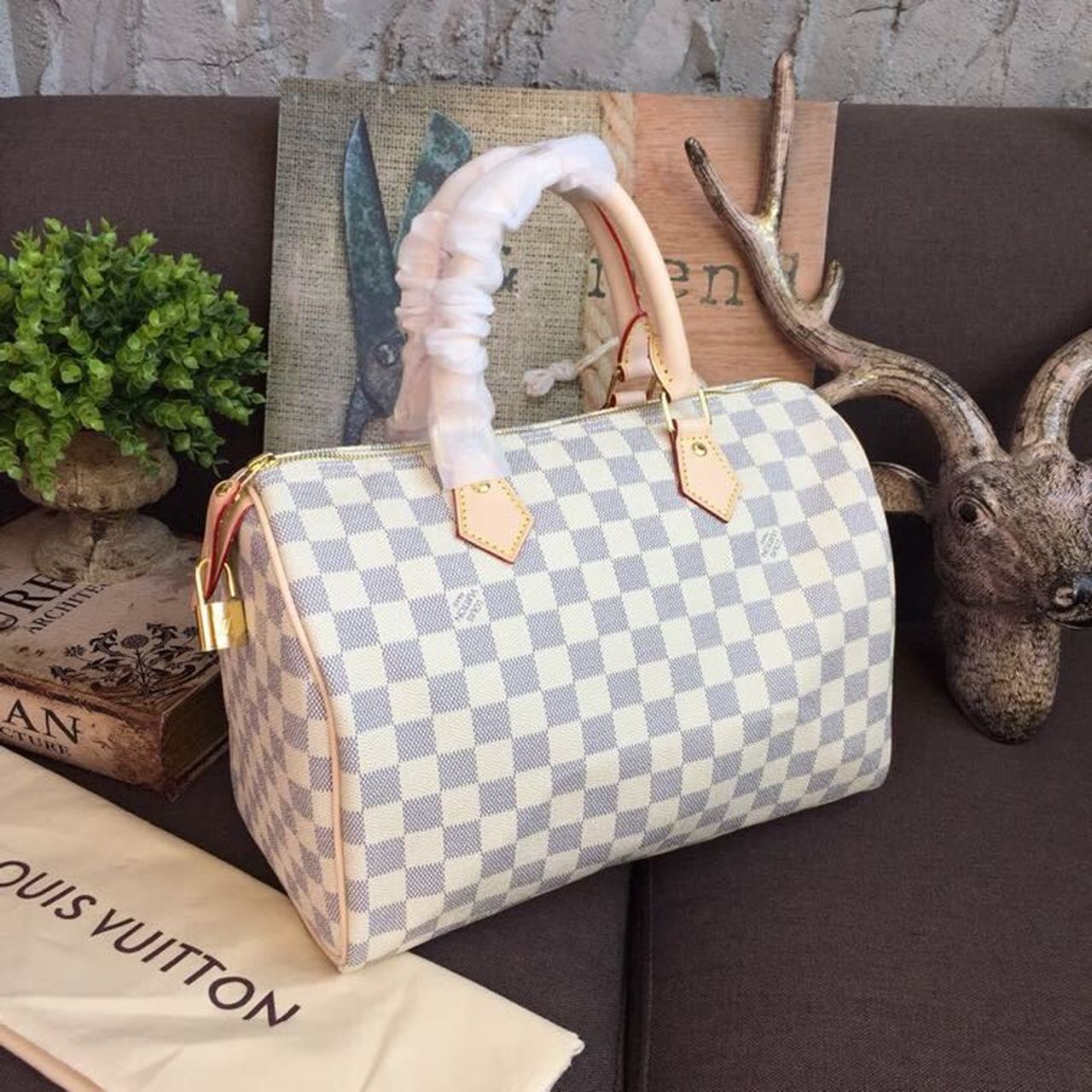 LV Speedy 30 Damier Azur Canvas For Women, WoHandbags 11.8in/30cm LV N41370