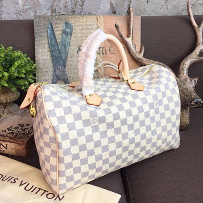 LV Speedy 35 Damier Azur Canvas For Women, Women’s Handbags 13.8in/35cm LV N41369