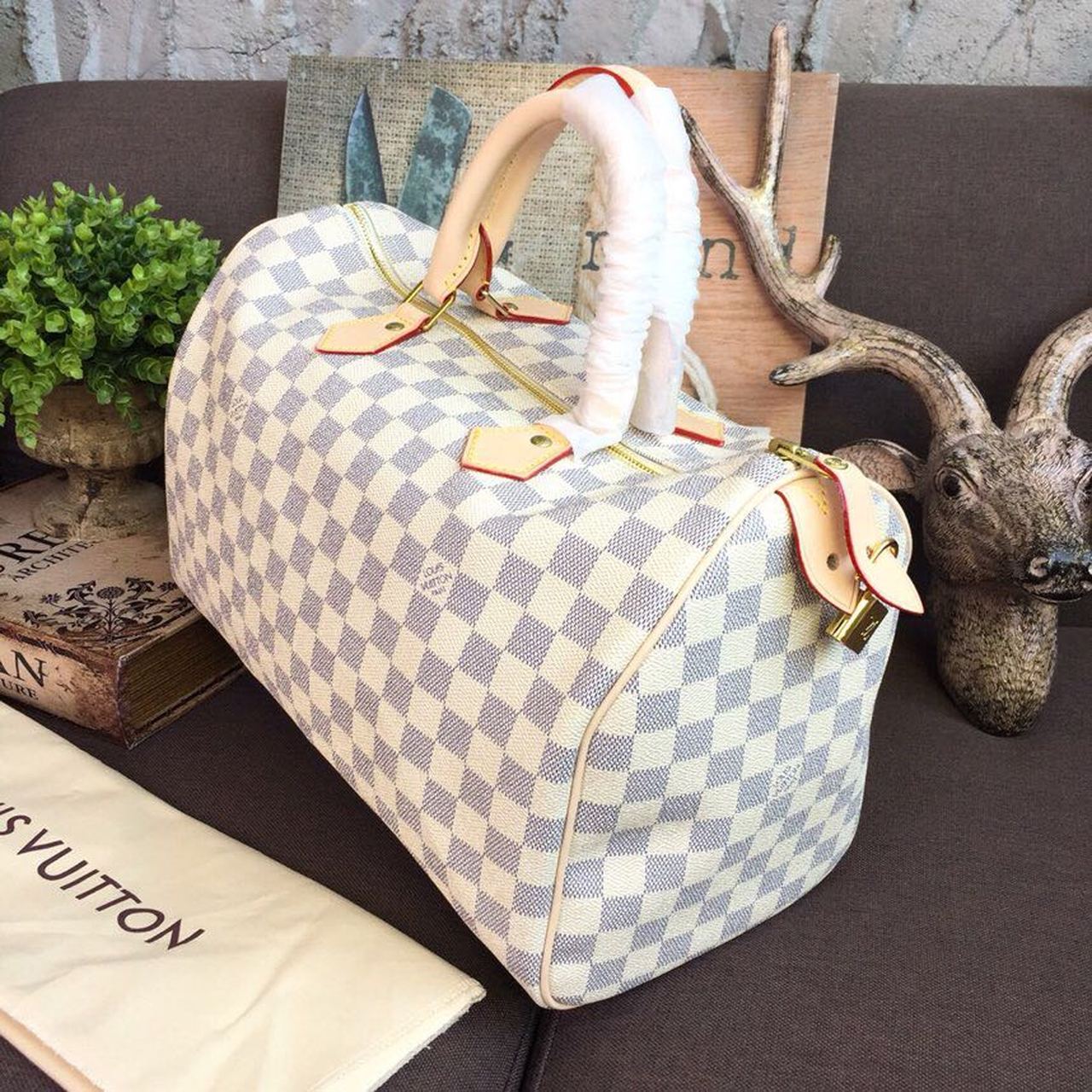 LV Speedy 35 Damier Azur Canvas For Women, Women’s Handbags 13.8in/35cm LV N41369