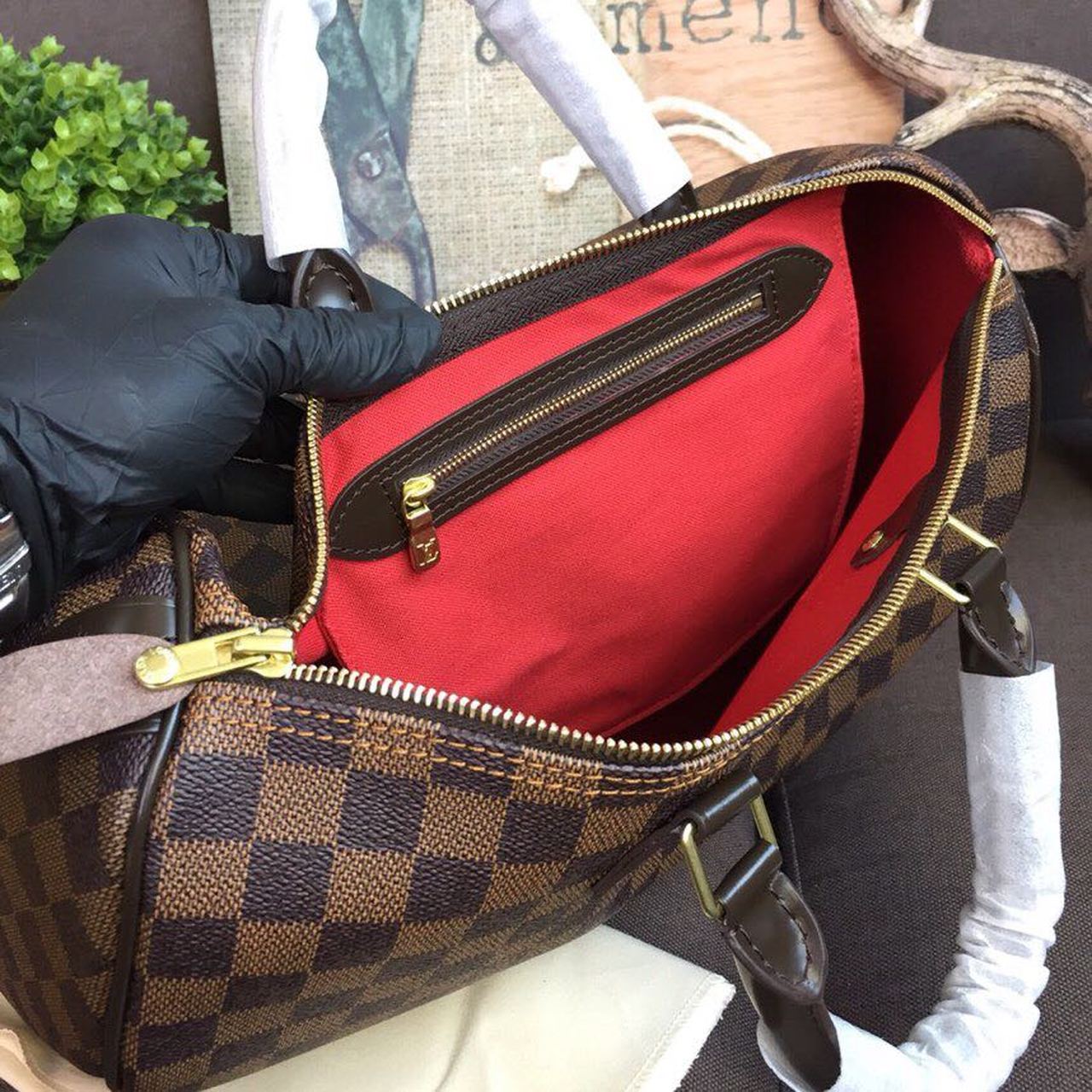 LV Speedy 35 Damier Ebene Canvas For Women,  Travel Bags 13.8in/35cm LV N41363