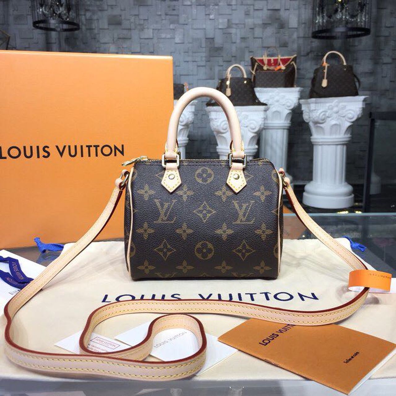 LV Nano Speedy Monogram Canvas For Women,  Shoulder And Crossbody Bags 6.3in/16cm LV M61252