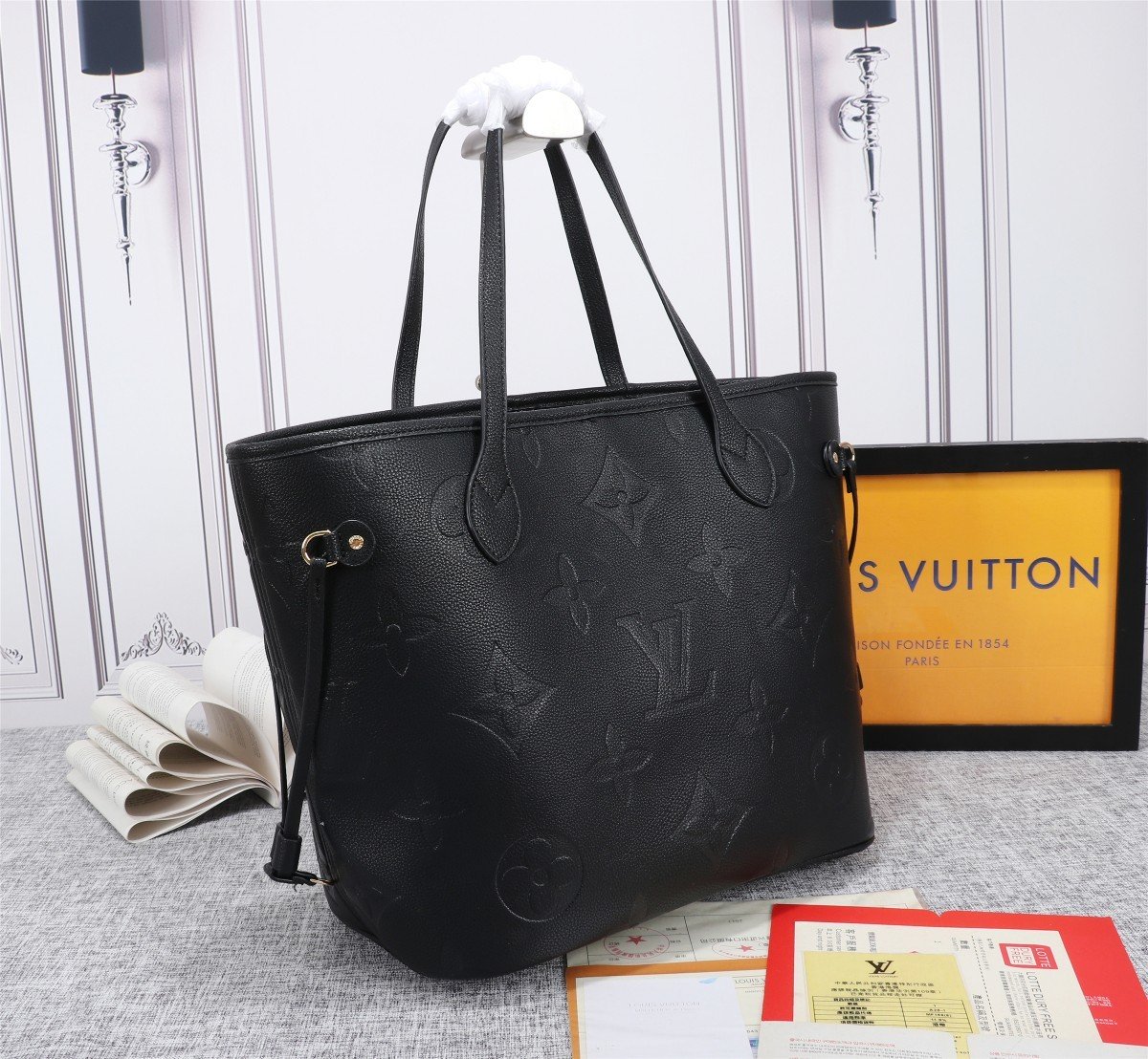 Louis Vuitton Neverfull MM Tote Bag Monogram Empreinte Black For Women, Handbags, Shoulder Bags 12.2in/31cm LV M45685