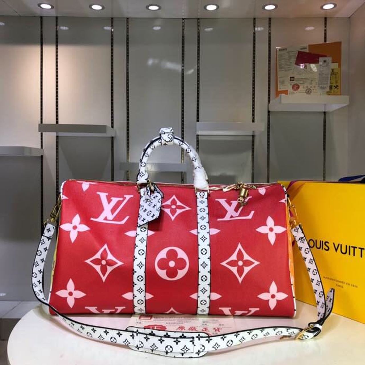 LV Keepall Bandouliere 50 Monogram and Monogram Reverse Canvas Red For Women, Women’s Handbags, Travel Bags 19.7in/50cm LV