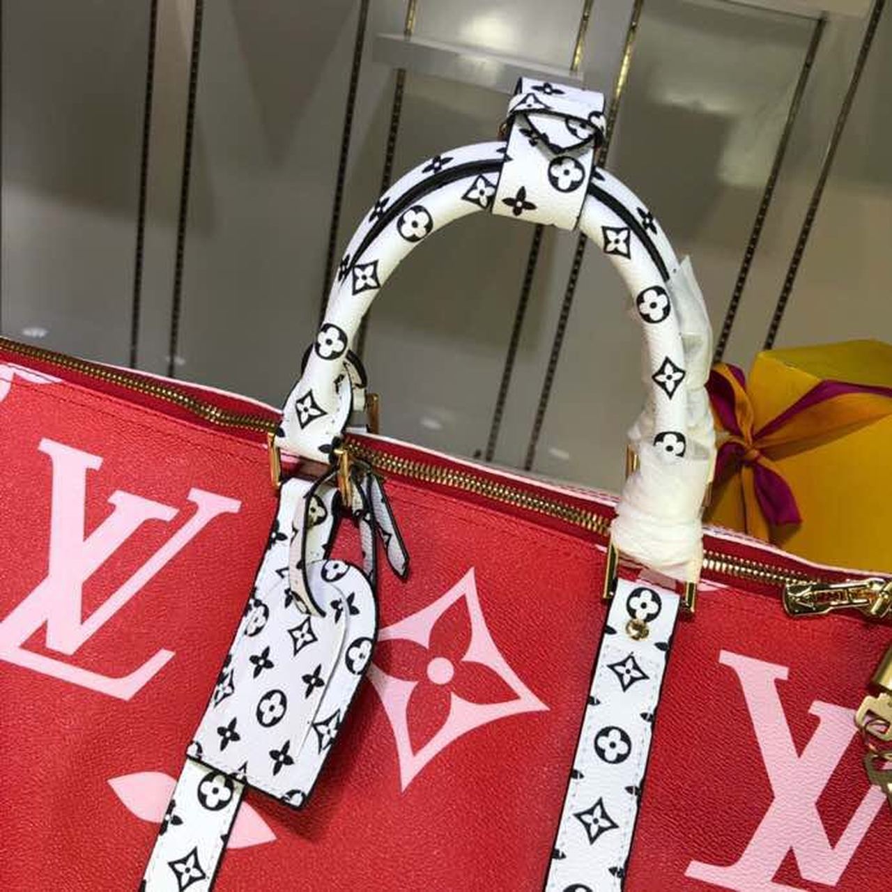 LV Keepall Bandouliere 50 Monogram and Monogram Reverse Canvas Red For Women, Women’s Handbags, Travel Bags 19.7in/50cm LV