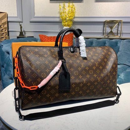 LV Keepall Bandouliere 50 Monogram Solar Ray Canvas Black/Orange By Virgil Abloh For Men, Bags, Travel Bags 19.7in/50cm LV M44471