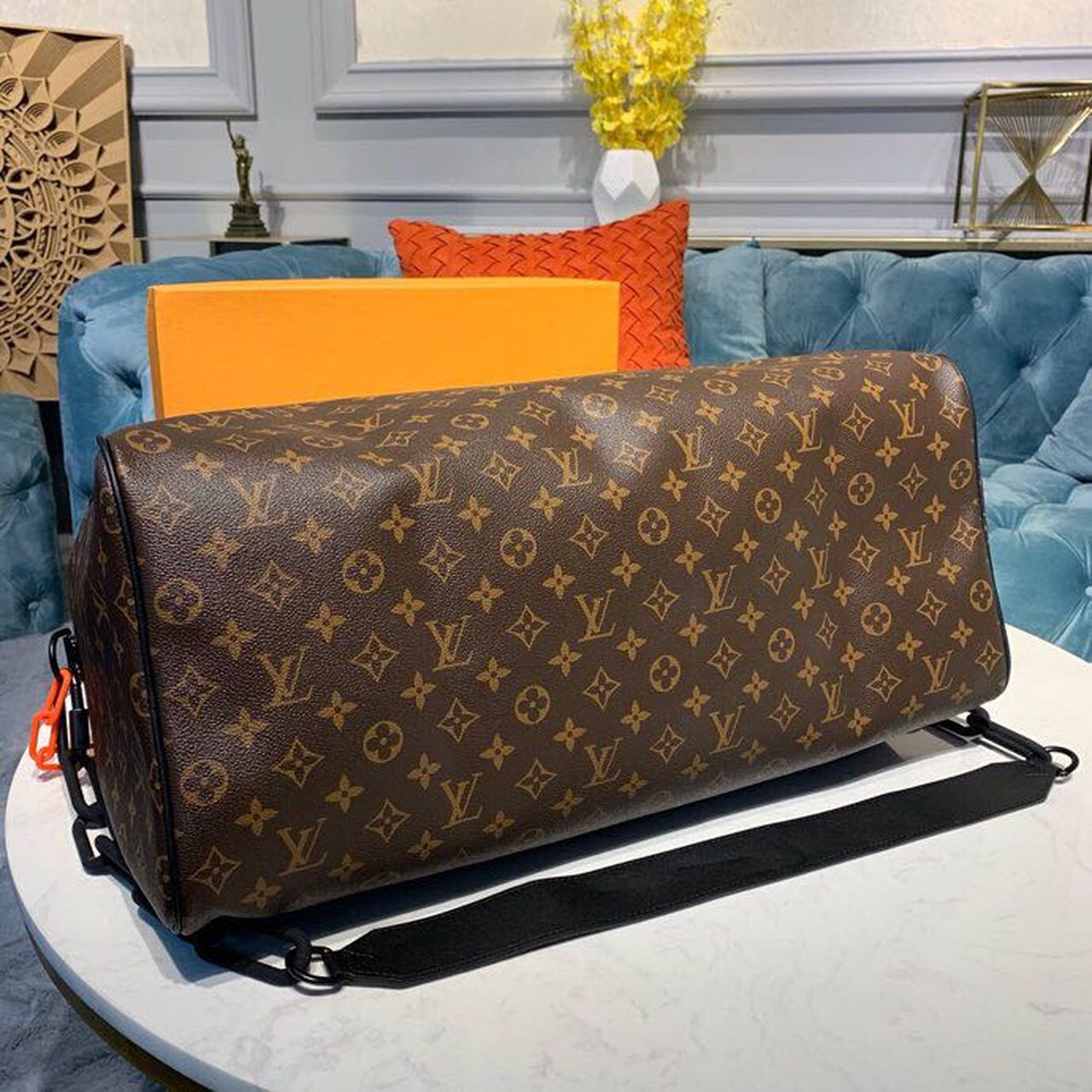 LV Keepall Bandouliere 50 Monogram Solar Ray Canvas Black/Orange By Virgil Abloh For Men, Bags, Travel Bags 19.7in/50cm LV M44471