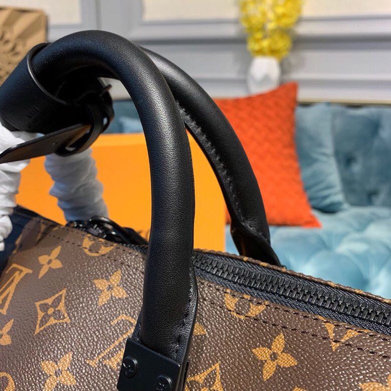 LV Keepall Bandouliere 50 Monogram Solar Ray Canvas Black/Orange By Virgil Abloh For Men, Bags, Travel Bags 19.7in/50cm LV M44471