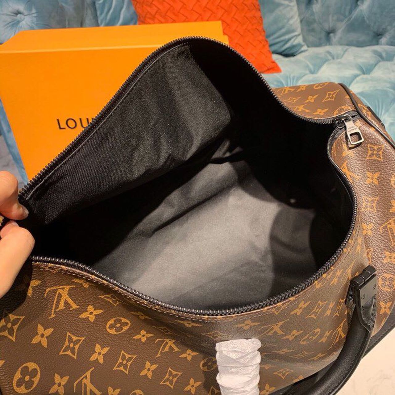 LV Keepall Bandouliere 50 Monogram Solar Ray Canvas Black/Orange By Virgil Abloh For Men, Bags, Travel Bags 19.7in/50cm LV M44471