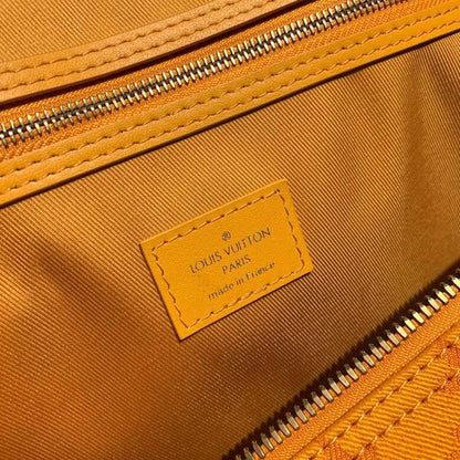 LV Keepall Bandouliere 50 Monogram Denim Ochre Yellow For Men, Men’s Bags, Travel Bags 19.7in/50cm LV M44644