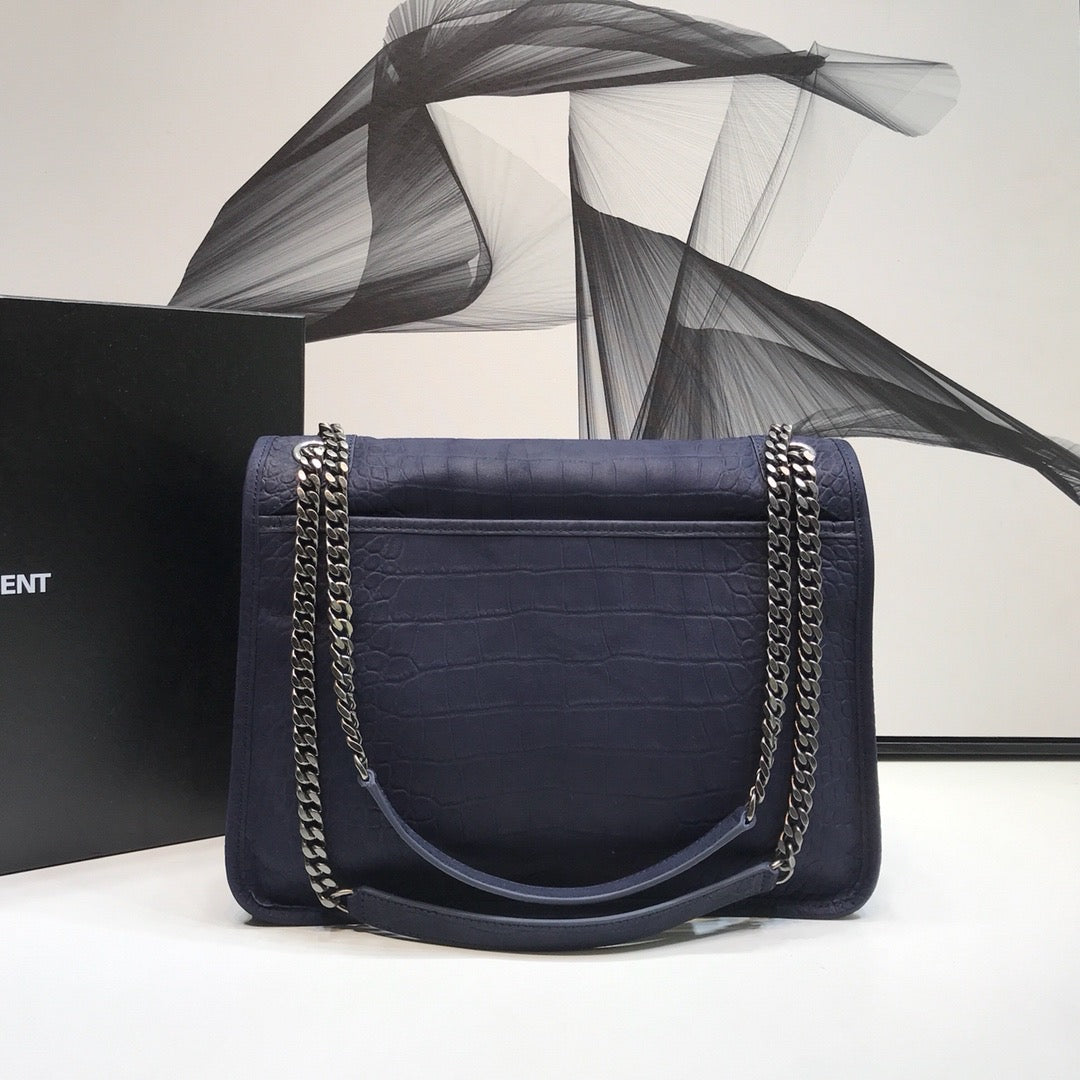 YSSL Niki Medium Chain Bag In-Embossed Navy For Women 11in/28cm YSL